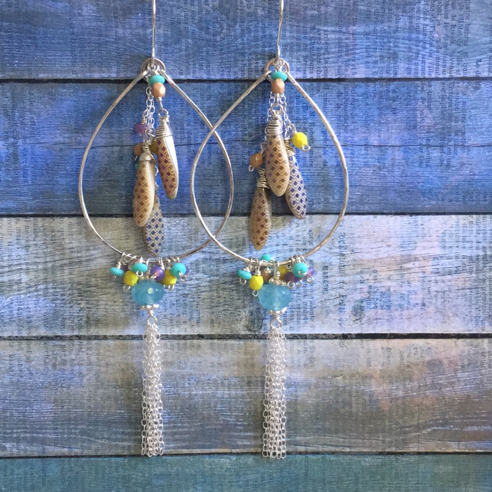 Dragon scale tassel hoop earrings